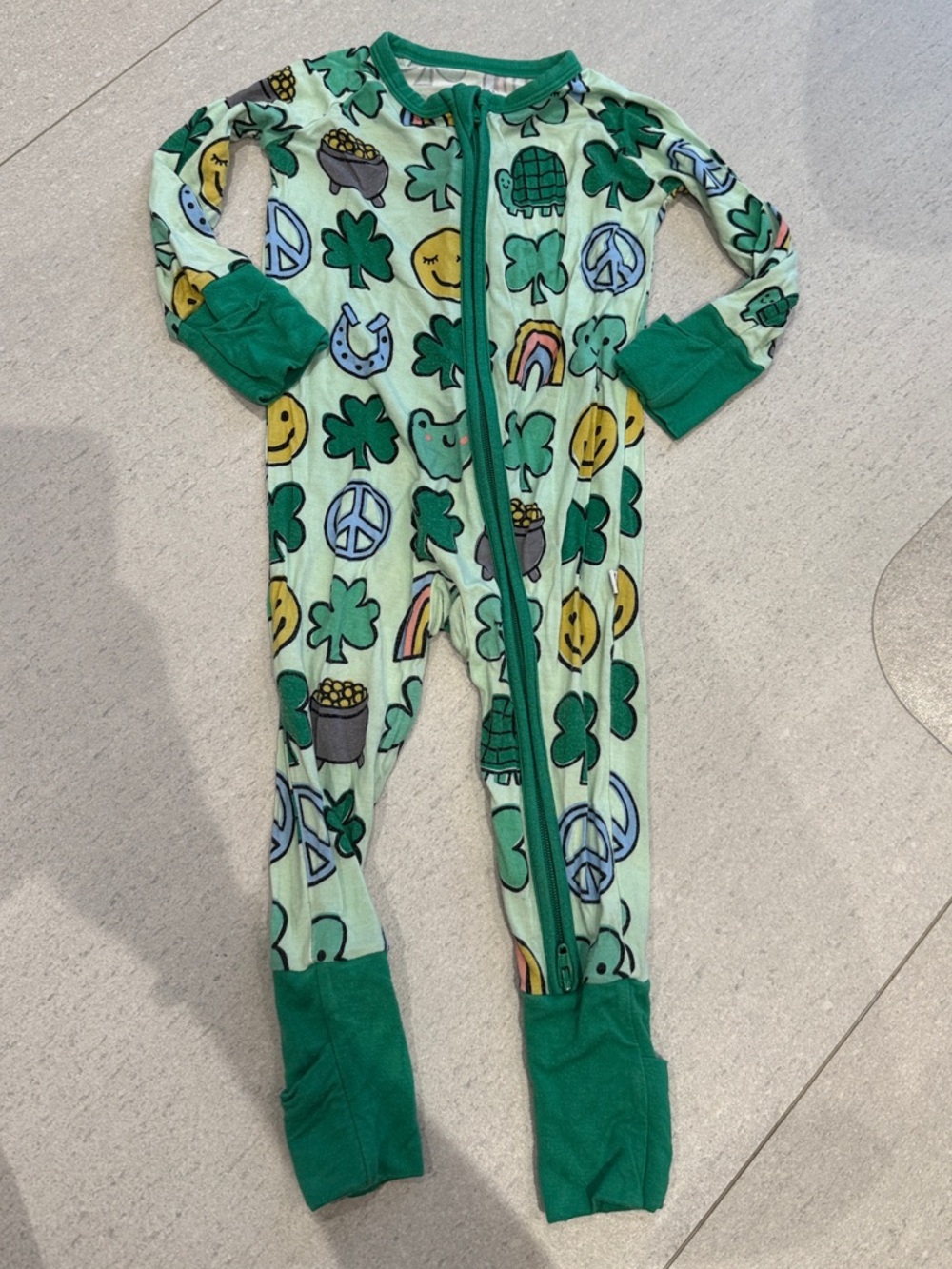 Little Sleepies Green Shamrock & Rainbow One-Piece Footie Pajamas